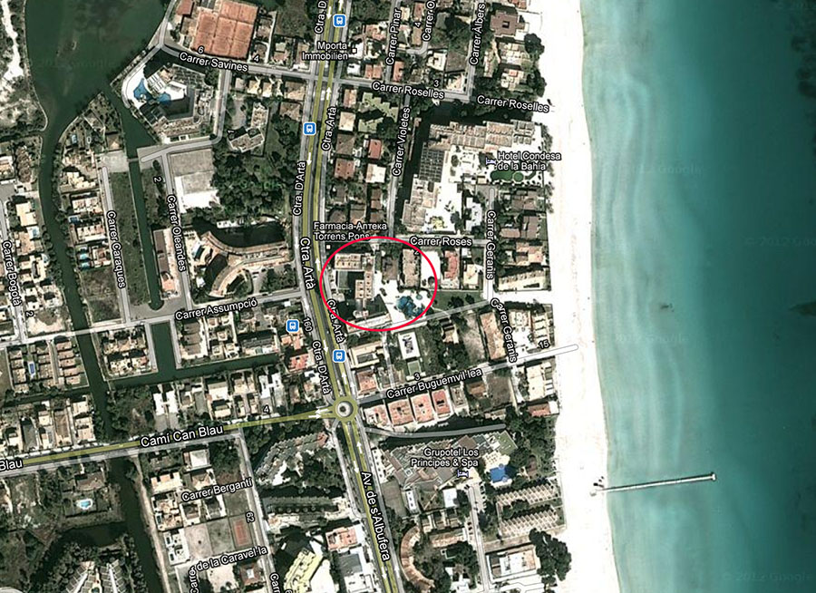 Satellittbilde som viser hotellets plassering